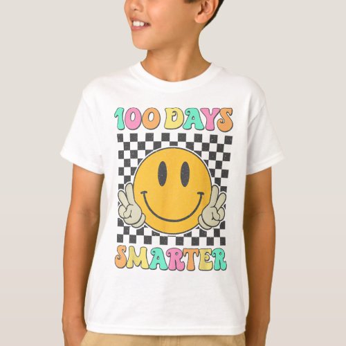 100 Days Smarter Cute Smile Face Hippie 100th Day  T_Shirt