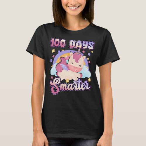100 Days Smarter Cute Unicorn 100th Day Gift Kids  T_Shirt
