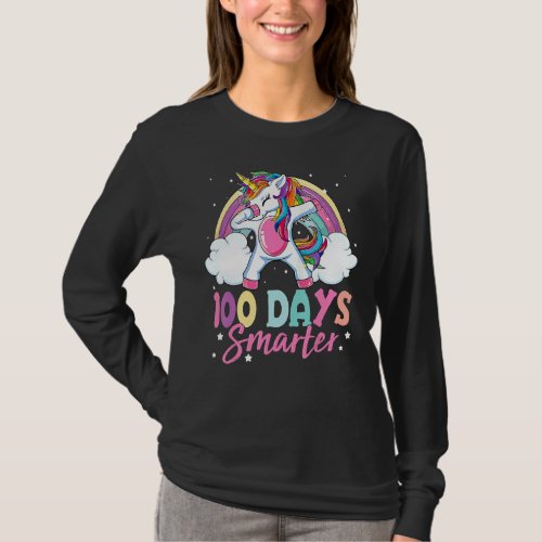 100 Days Smarter Dabbing Unicorn Rainbow 100th Day T_Shirt