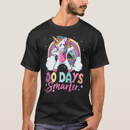 100 Days Smarter Dabbing Unicorn Rainbow 100th Day T_Shirt