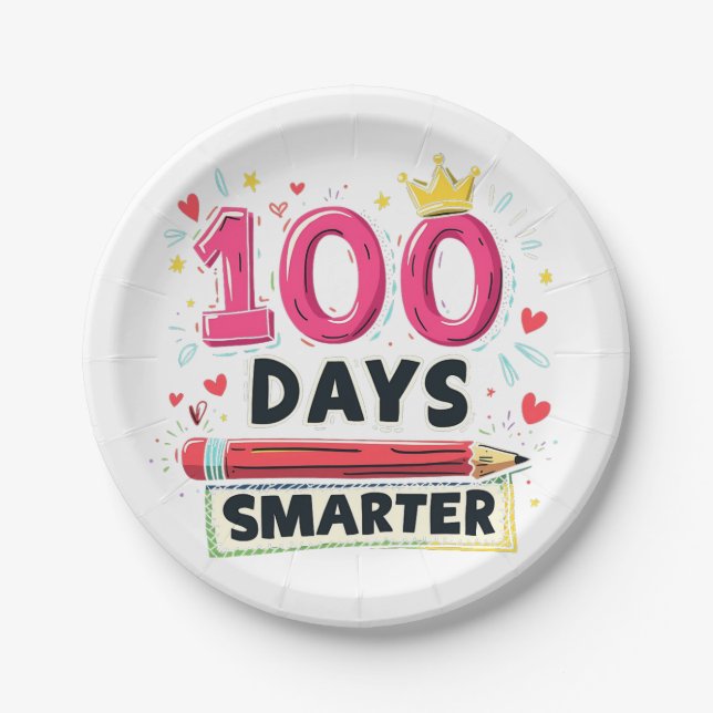 100 Days Smarter Days of School Teacher  Paper Plates (Front)