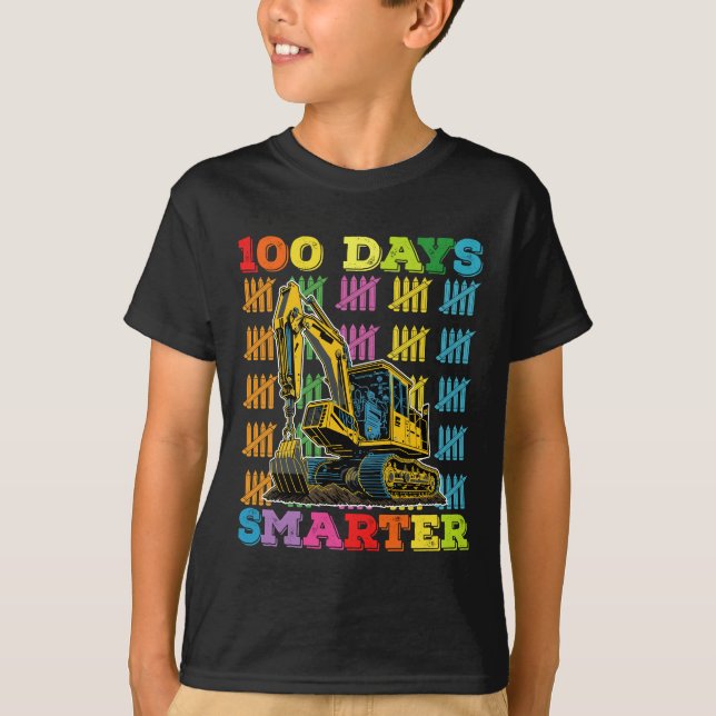 100 Days Smarter Excavator 100th Day Of School T-Shirt (Front)