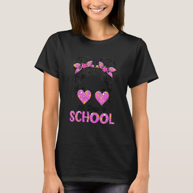 100 Days Smarter Girls Messy Bun Hair 100th Day Of T-Shirt (Front)