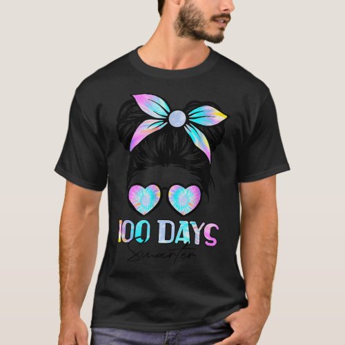 100 Days Smarter Girls Messy Bun Hair 100th Day Ti T_Shirt