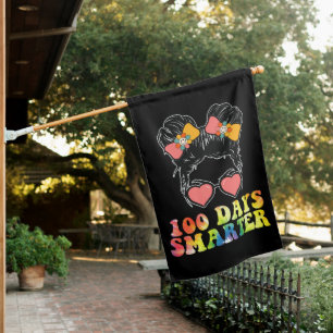 100 Days Smarter Girls Messy Bun School Tie Dye House Flag