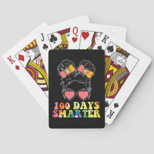 100 Days Smarter Girls Messy Bun School Tie Dye Poker Cards
