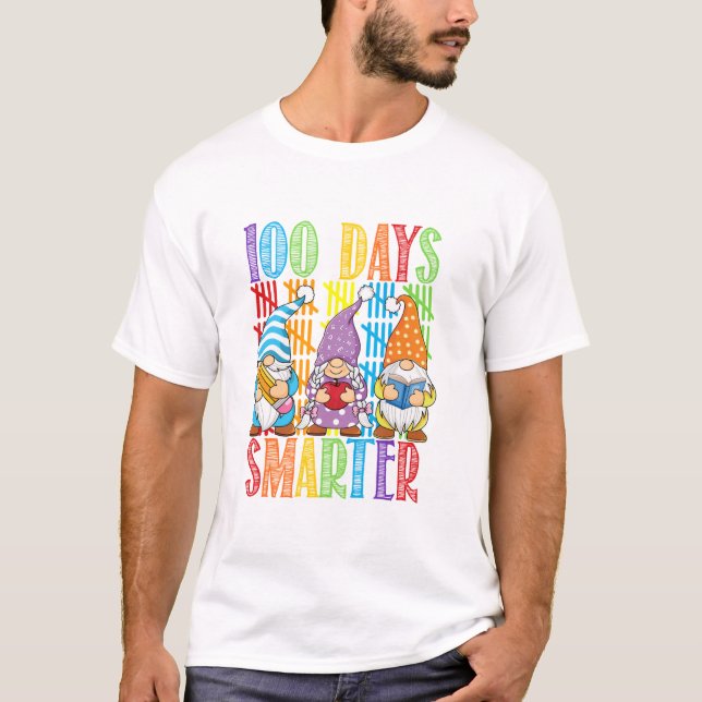  100 Days Smarter Gnome Funny 100 days Of School T T-Shirt (Front)