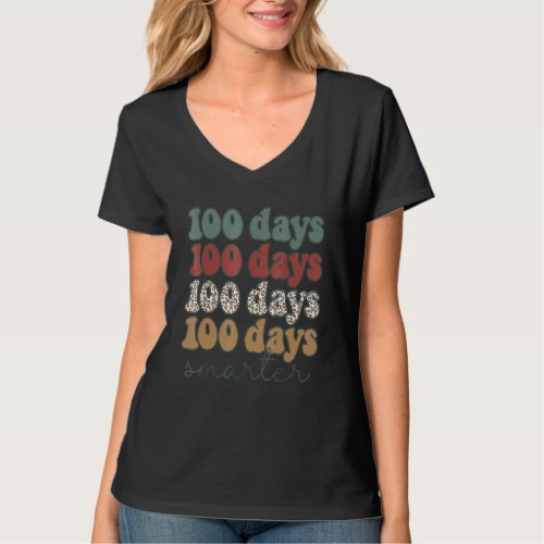 100 Days Smarter Happy 100 Days Of School Groovy R T_Shirt