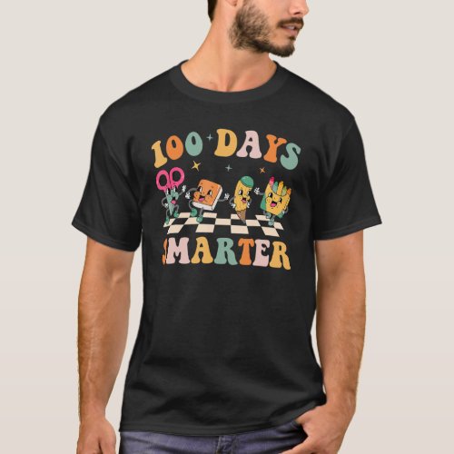 100 Days Smarter Happy 100 Days Of School Groovy R T_Shirt