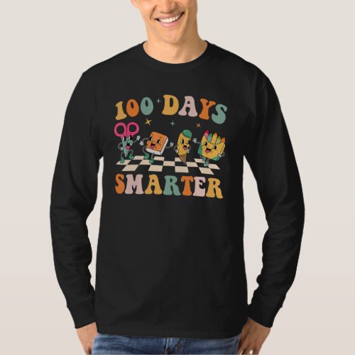 100 Days Smarter Happy 100 Days Of School Groovy R T_Shirt