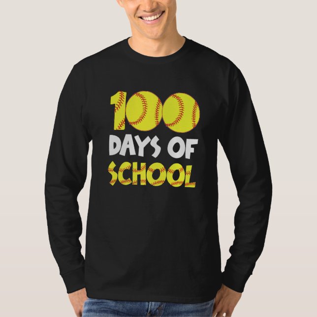 100 Days Smarter Happy 100 Days Of School Softball T-Shirt (Front)