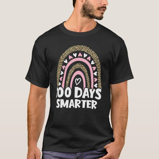 100 Days Smarter Happy 100th Day Of School Rainbow T-Shirt (Front)