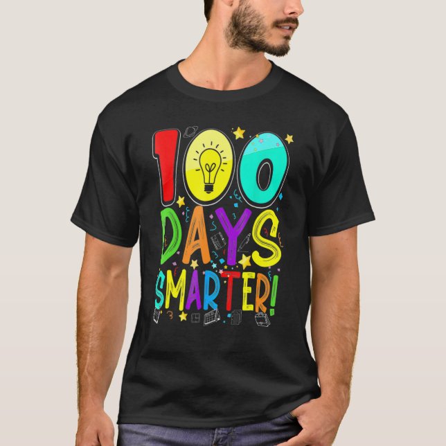 100 Days Smarter Happy 100th Day Of School Student T-Shirt (Front)
