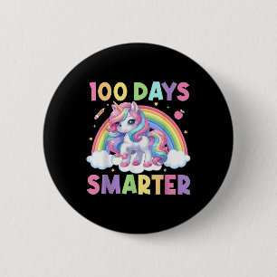 100 Days Smarter Happy 100th Day Of School Unicorn Button