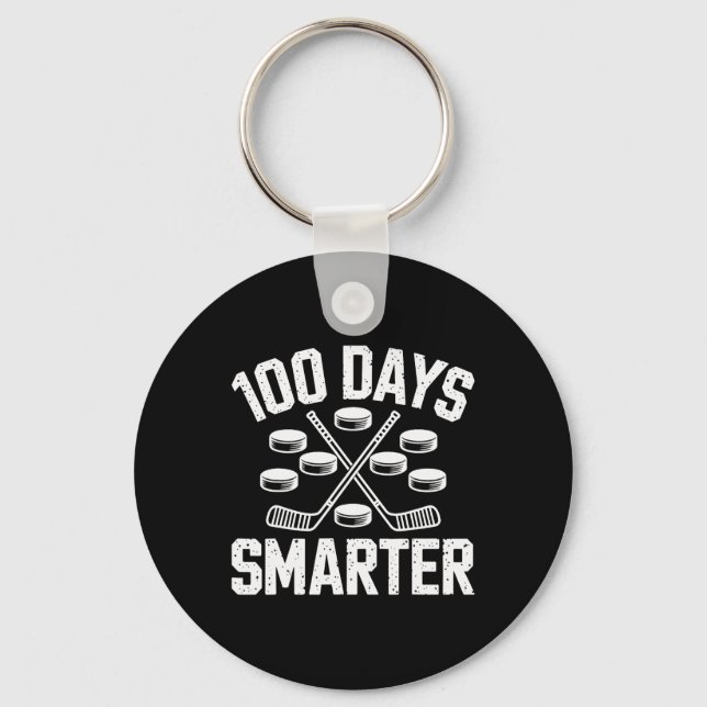 100 Days Smarter Hockey 100th Day Of School Studen Keychain (Front)