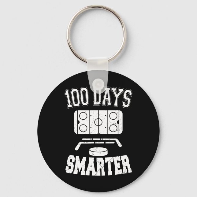 100 Days Smarter Hockey Sports 100th Day Of School Keychain (Front)