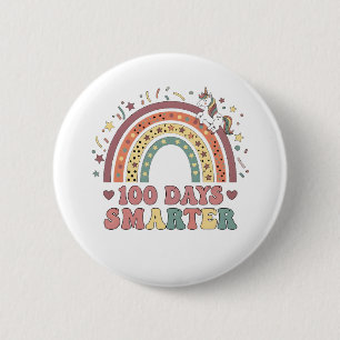 100 Days Smarter Kids Girls Unicorn 100th Day of Button