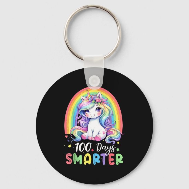 100 Days Smarter Kids Girls Unicorn 100th Day Of S Keychain (Front)