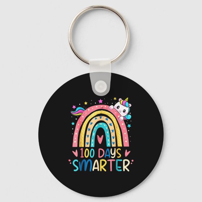 100 Days Smarter Kids Girls Unicorn 100th Day Of S Keychain (Front)