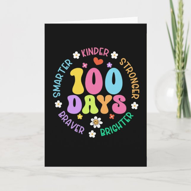 100 Days Smarter Kinder Brighter Cute School Card (Front)