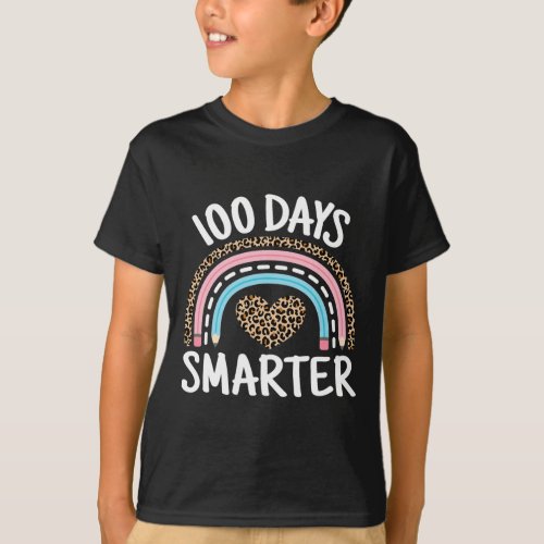 100 Days Smarter Leopard Rainbow 100th Day Of Scho T_Shirt