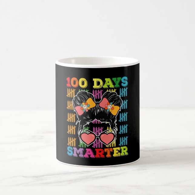 100 Days Smarter Messy Bun 100th Day Of School Coffee Mug (Center)