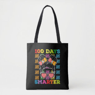100 Days Smarter Messy Bun 100th Day Of School Tote Bag