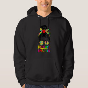 100 Days Smarter Messy Bun Teacher Happy 100th Day Hoodie