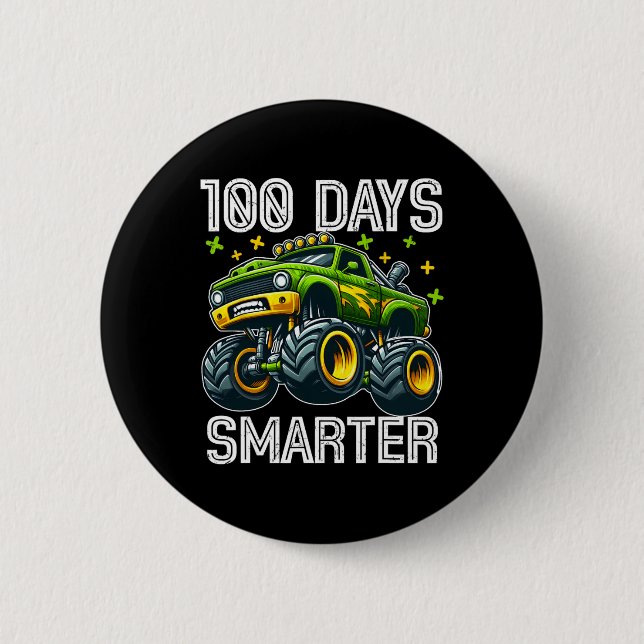 100 Days Smarter Monster Truck 100 Days Of School  Button (Front)