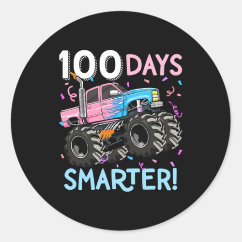100 Days Smarter Monster Truck 100th Day Of School Classic Round Sticker