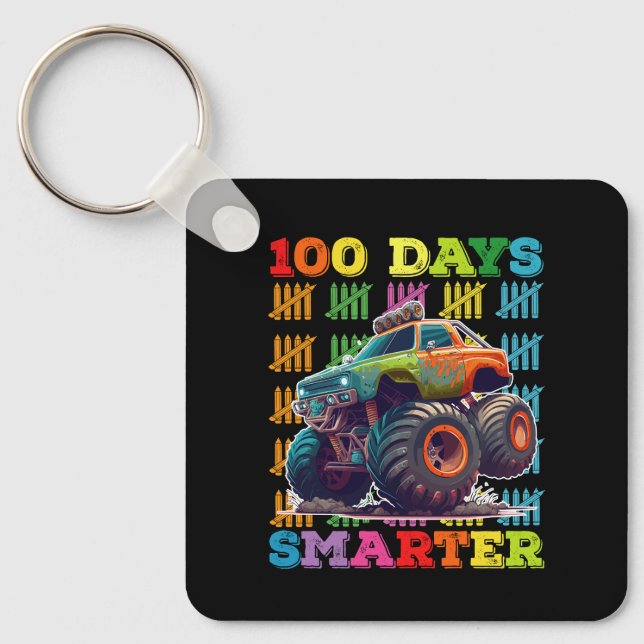 100 Days Smarter Monster Truck 100th Day School Keychain (Front)