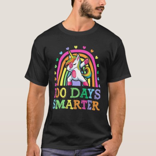    100 Days Smarter Rainbow Dabbing Unicorn Shirt 