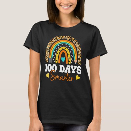 100 Days Smarter Rainbow Leopard 100th Day Of Scho T_Shirt