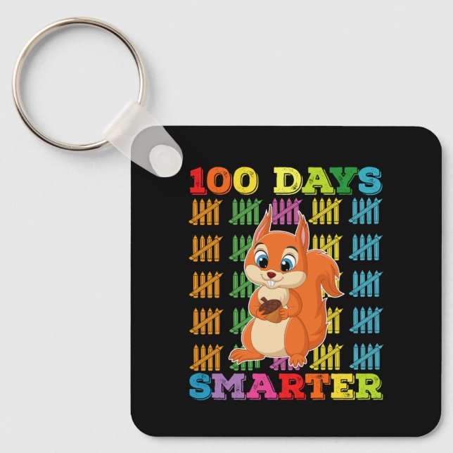 100 Days Smarter Squirrel 100th Day Of School Keychain (Front)