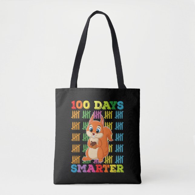 100 Days Smarter Squirrel 100th Day Of School Tote Bag (Front)