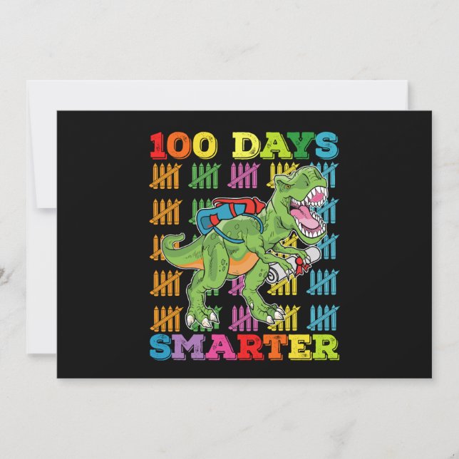100 Days Smarter T Rex Dinosaur 100th Day School Invitation (Front)