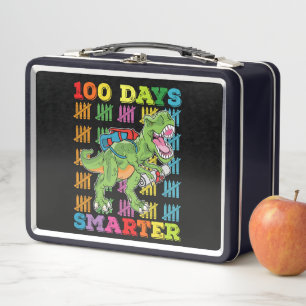100 Days Smarter T Rex Dinosaur 100th Day School Metal Lunch Box