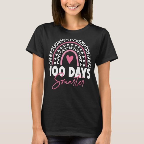 100 Days Smarter Teacher Leopard Rainbow 100th Day T_Shirt