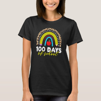 100 Days Smarter Teacher Leopard Rainbow 100th Day T-Shirt