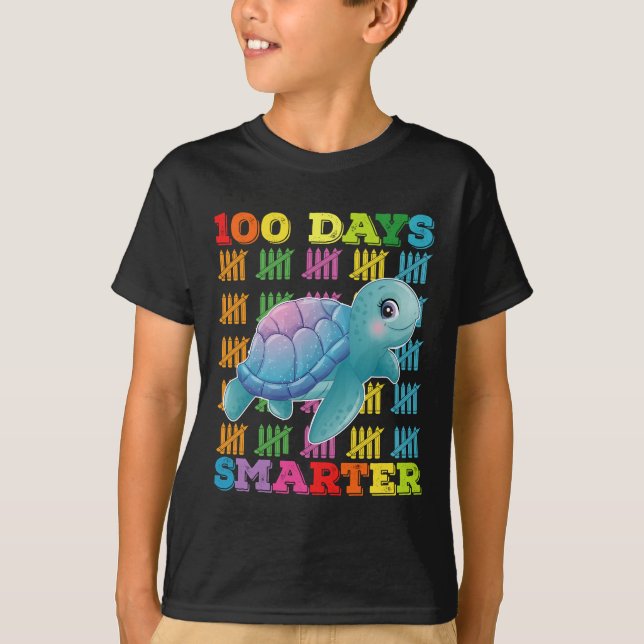 100 Days Smarter Turtle 100th Day Of School T-Shirt (Front)