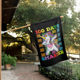 100 Days Smarter Unicorn 100th Day Of School House Flag