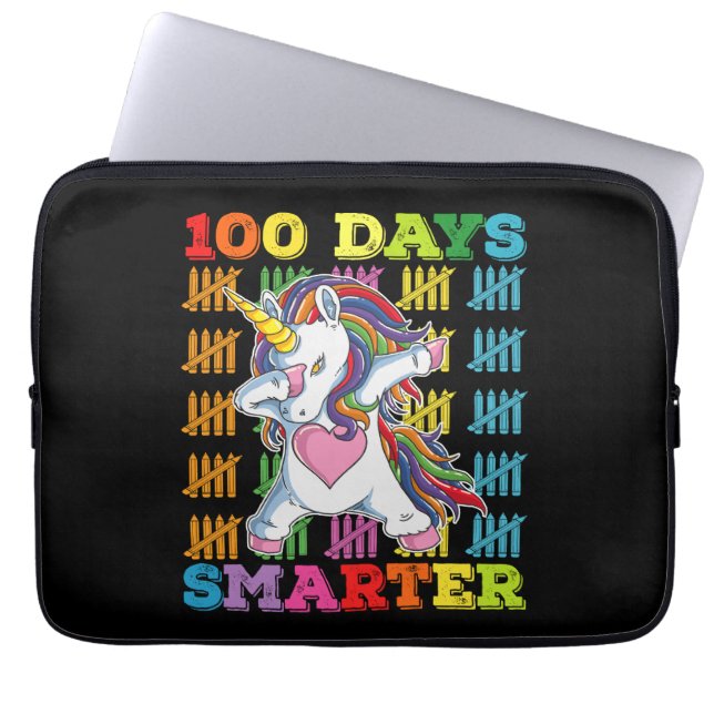 100 Days Smarter Unicorn 100th Day Of School Laptop Sleeve (Front)