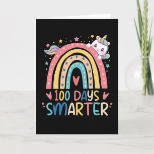 100 Days Smarter Unicorn Cute Rainbow 100th Day Card