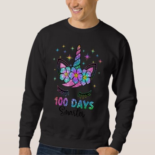 100 Days Smarter Unicorn Face 100 Days Of School G Sweatshirt