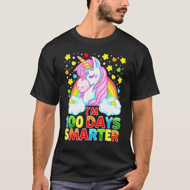 100 Days Smarter Unicorn Girls Teacher Students Ki T-Shirt (Front)