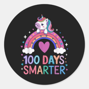 100 Days Smarter Unicorn Outfit For School Celebra Classic Round Sticker