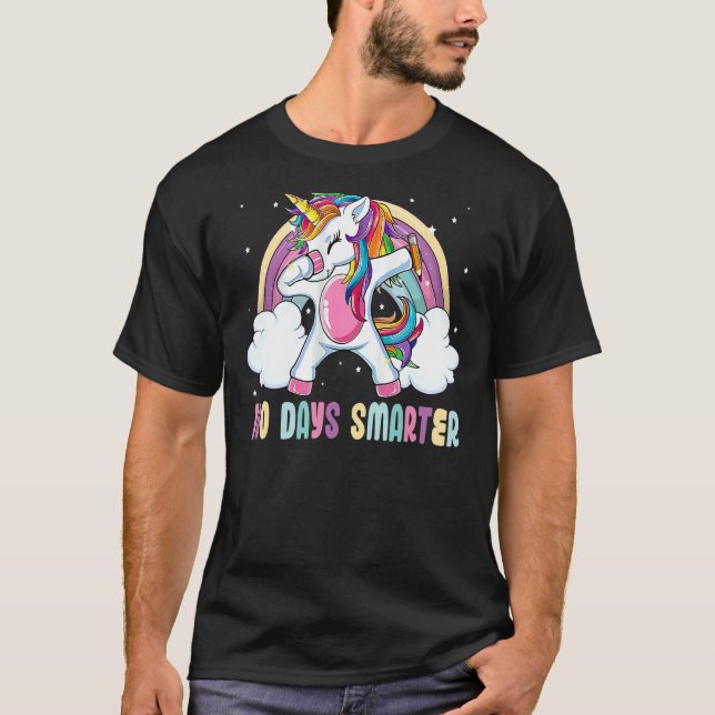 100 Days Smarter Unicorn Rainbow Happy 100th Day o T-Shirt (Front)