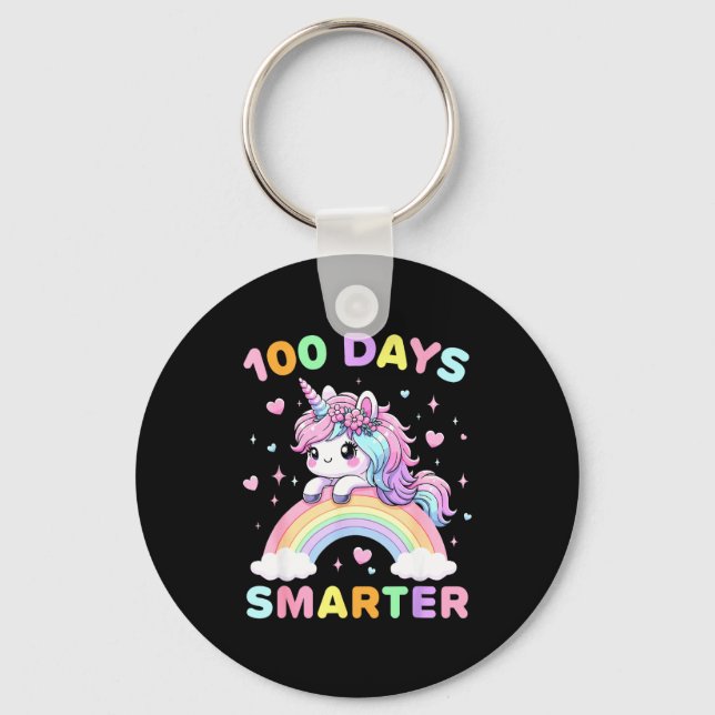100 Days Smarter Unicorrn 100th Day Of School Kids Keychain (Front)