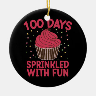 100 Days Sprinkled With Fun Cupcake School Girl  Ceramic Ornament