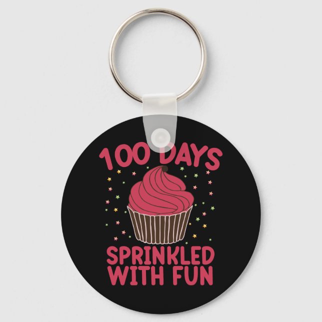 100 Days Sprinkled With Fun Cupcake School Girl  Keychain (Front)